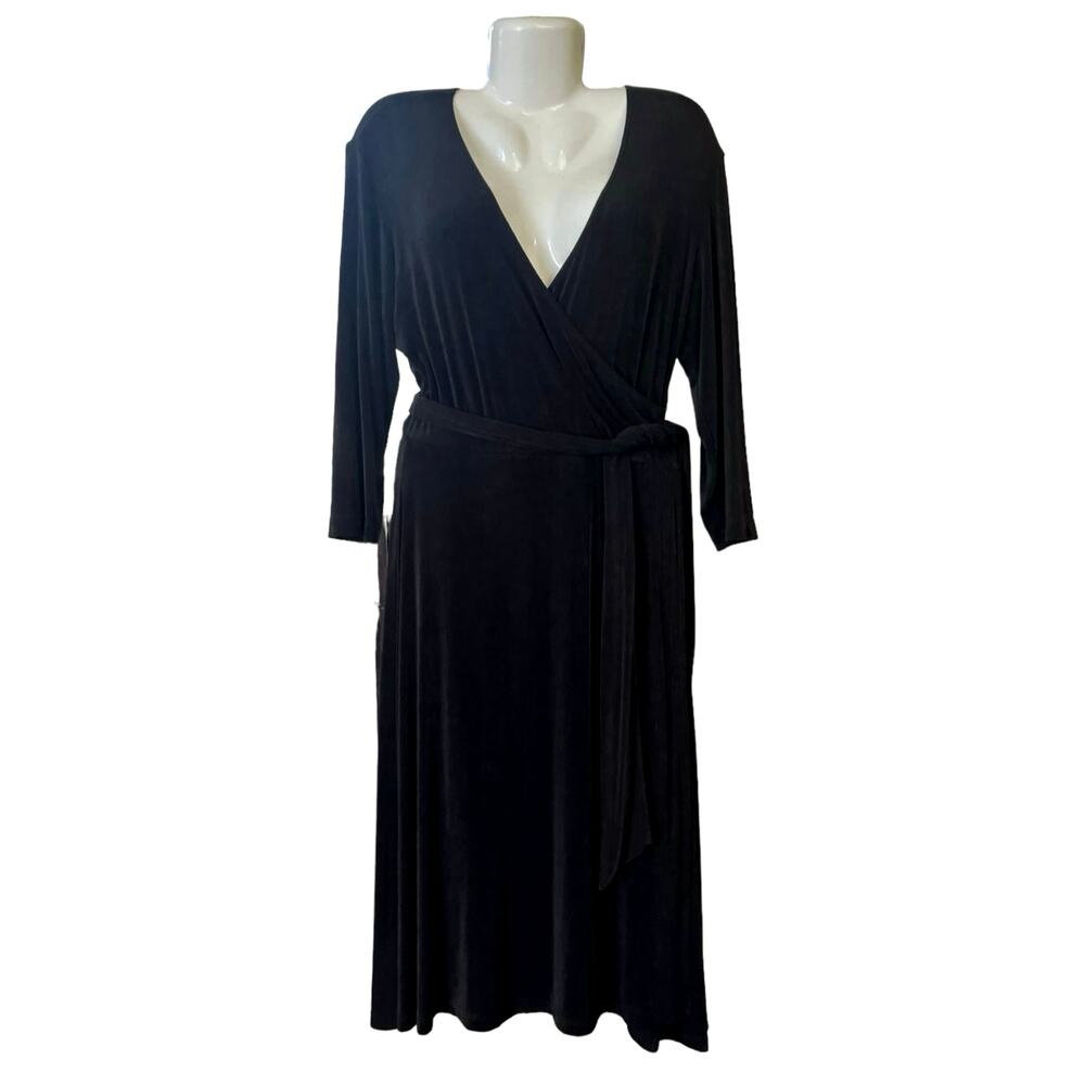 Chico's Travelers Women's Black Surplice Neck Faux Wrap Belt Dress SZ 2 US L/12